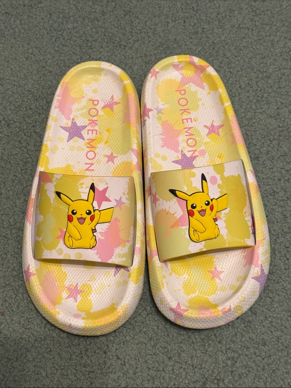 Pikachu Woman’s Yellow & Pink Slide Sandals Size 9 Pokemon